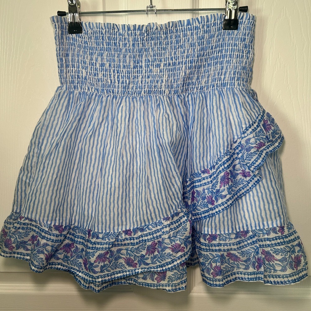 NWT Vineyard Vines Smocked Ruffle Skirt Bayside Blue Small Cotton‎ Seersucker